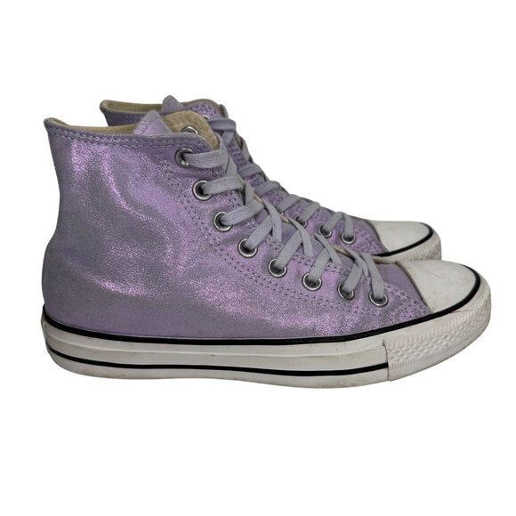 Converse All Star Womens High Top Sneakers Sz 8.5 Light Purple‎ Metallic Canvas - Picture 3 of 11